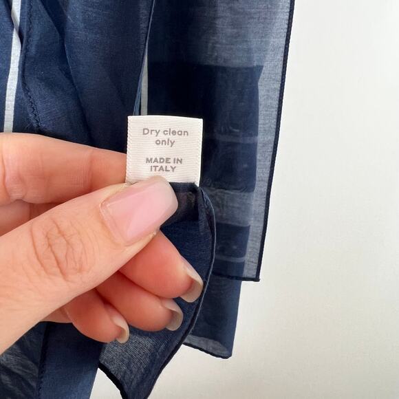 Cuyana Large Navy Blue Light Blue Pink Grey Striped Cotton/Silk Scarf Italy - Picture 6 of 10